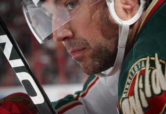 PHILADELPHIA - SEPTEMBER 29:  Andrew Brunette #15 of the Minnesota Wild looks on from the bench area during the preseason NHL game against the Philadelphia Flyers at the Wachovia Center on September 29, 2009 in Philadelphia, Pennsylvania.  The Wild defeated the Flyers 5-4 in shootout overtime. (Photo by Bruce Bennett/Getty Images)