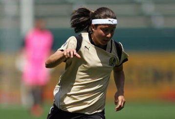 CARSON, CA - APRIL 19:  Tiffany Weimer #8 of FC Gold Pride dribbles the ball against the Los Angeles Sol during the WPS match at The Home Depot Center on April 19, 2009 in Carson, California. (Photo by Victor Decolongon/Getty Images)