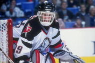 17 Oct 1998:  Goaltender Dominik Hasek #39 of the Buffalo Sabres in action during a game against the Florida Panthers at the Marine Midland Arena in Buffalo, New York. The Sabres and Panthers tied 2-2 after overtime. Mandatory Credit: Rick Stewart  /Allsport