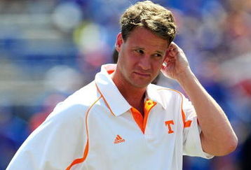 GAINESVILLE, FL - SEPTEMBER 19:  Head coach Lane Kiffin of the Tennessee Volunteers watches the action prior to the game against the Florida Gators at Ben Hill Griffin Stadium on September 19, 2009 in Gainesville, Florida.  (Photo by Sam Greenwood/Getty Images)