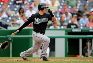 WASHINGTON - AUGUST 06:  Leftfielder Chris Coghlin #8 of the Florida Marlins takes an at bat against the Washington Nationals at Nationals Park on August 6, 2009 in Washington, DC. The Nationals defeated the Marlins 12-8.  (Photo by Doug Pensinger/Getty Images)