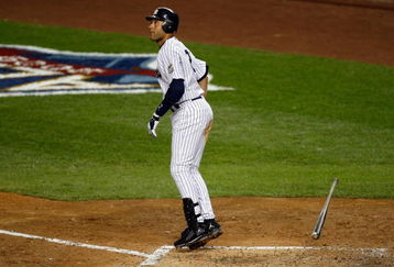 NEW YORK - OCTOBER 07:  Derek Jeter #2 of the New York Yankees hits a two run home run in the third inning against the Minnesota Twins in Game One of the ALDS during the 2009 MLB Playoffs at Yankee Stadium on October 7, 2009 in the Bronx borough of New York City.  (Photo by Jared Wickerham/Getty Images)