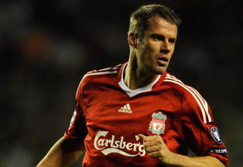 LIVERPOOL, ENGLAND - SEPTEMBER 16:   Jamie Carragher of Liverpool in action during the UEFA Champions League Group E match between Liverpool and Debrecen VSC at Anfield on September 16, 2009 in Liverpool, England.  (Photo by Michael Regan/Getty Images)