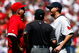 ANAHEIM, CA - APRIL 12: Los Angeles Angels of Anaheim manager Mike Scioscia (L) is seperated by umpire Ed Rapuano while arguing with pitcher Josh Beckett #19 of the Boston Red Sox in the first inning at Angel Stadium on April 12, 2009 in Anaheim, California. The Angels defeated the Red Sox 5-4. (Photo by Jeff Gross/Getty Images)