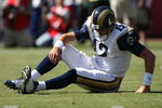 SAN FRANCISCO - OCTOBER 04:  Kyle Boller #12 of the the St. Louis Rams sits on the ground against the San Francisco 49ers during an NFL game on October 4, 2009 at Candlestick Park in San Francisco, California.  (Photo by Jed Jacobsohn/Getty Images)