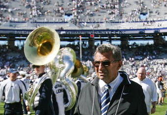 STATE COLLEGE, PA - SEPTEMBER 19: Head coach Joe Paterno of the Penn State Nittany Lions walks off the field after a game against the Temple Owls on September 19, 2009 at Beaver Stadium in State College, Pennsylvania. (Photo by Hunter Martin/Getty Images)