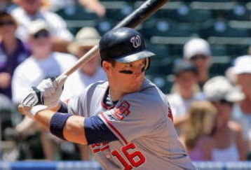 DENVER - JULY 08:  Josh Willingham #16 of the Washington Nationals takes an at bat against the Colorado Rockies during MLB action at Coors Field on July 8, 2009 in Denver, Colorado. The Rockies defeated the Nationals 10-4.  (Photo by Doug Pensinger/Getty Images)
