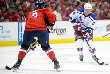 WASHINGTON - OCTOBER 08:  Marian Gaborik #10 of the New York Rangers handles the puck against the Washington Capitals at the Verizon Center on October 8, 2009 in Washington, DC.  (Photo by Greg Fiume/Getty Images)
