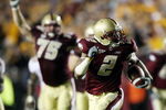 CHESTNUT HILL, MA - OCTOBER 03:  Montel Harris #2  of the Boston College Eagles runs the ball in for the game winning touchdown in the fourth quarter against the Florida State Seminoles on October 3, 2009 at Alumni Stadium in Chestnut Hill, Massachusetts. Boston College defeated Florida State 28-21.  (Photo by Elsa/Getty Images)