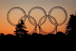 RICHMOND, BC - MARCH 10:  A set of Olympic Rings are erected outside the Vancouver Interantional Airport welcoming visitors March 10, 2009 in Richmond, Canada. The 2009 ISU World Single Distance Speed Skating Championships will be held at the Richmond Olympic Oval March 12-15, 2009. The Richmond Olympic Oval will be the site of the Long Track Speed Skating during the 2010 Vancouver Winter Olympics.  (Photo by Doug Pensinger/Getty Images)