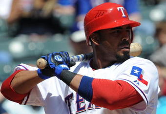 ARLINGTON, TX - APRIL 09:  Nelson Cruz #17 of the Texas Rangers on April 9, 2009 at Rangers Ballpark in Arlington, Texas.  (Photo by Ronald Martinez/Getty Images)