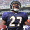 BALTIMORE - SEPTEMBER 27:  Ray Rice #27 of the Baltimore Ravens celebrates his first career touchdown against the Cleveland Browns at M&T Bank Stadium on September 27, 2009 in Baltimore, Maryland. The Ravens defeated the Browns 34-3. (Photo by Larry French/Getty Images)