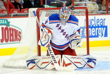 WASHINGTON - OCTOBER 08:  Henrik Lundqvist #30 of the New York Rangers makes a save against the Washington Capitals at the Verizon Center on October 8, 2009 in Washington, DC.  (Photo by Greg Fiume/Getty Images)