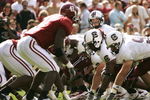 COLUMBIA, SC - SEPTEMBER 17:  Quarterback Blake Mitchell #12 of the South Carolina Gamecocks looks over the defense of the Alabama Crimson Tide before taking the snap on September 17, 2005 at Williams-Brice Stadium in Columbia, South Carolina. Alabama defeated South Carolina 37-14.  (Photo By Grant Halverson/Getty Images)