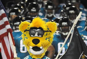 JACKSONVILLE, FL - OCTOBER 05:  Mascot Jaxson De Ville of the Jacksonville Jaguars leads the team out of the tunnel before the game against the Pittsburgh Steelers at Jacksonville Municipal Stadium on October 5, 2008 in Jacksonville, Florida.  (Photo by Sam Greenwood/Getty Images)