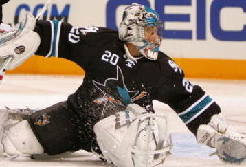 SAN JOSE, CA - OCTOBER 08:  Evgeni Nabokov #20 of the San Jose Sharks makes a save in the first period of a game against the Columbus Blue Jackets at HP Pavilion on October 8, 2009 in San Jose, California.  (Photo by Ezra Shaw/Getty Images)
