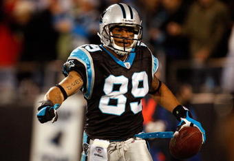 CHARLOTTE, NC - DECEMBER 08:  Steve Smith #89 of the Carolina Panthers celebrates after scoring a touchdown against the Tampa Bay Buccaneers during their game at Bank of America Stadium on December 8, 2008 in Charlotte, North Carolina.  (Photo by Streeter Lecka/Getty Images)