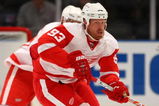 NEW YORK - SEPTEMBER 21:  Johan Franzen #93 of the Detroit Red Wings skates against the New York Rangers during preseason action at Madison Square Garden on September 21, 2009 in New York, New York.  (Photo by Bruce Bennett/Getty Images)