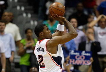 ATLANTA - MAY 11:  Joe Johnson #2 of the Atlanta Hawks shoots against the Cleveland Cavaliers during Game Four of the Eastern Conference Semifinals during the 2009 NBA Playoffs at Philips Arena on May 11, 2009 in Atlanta, Georgia.  NOTE TO USER: User expressly acknowledges and agrees that, by downloading and/or using this Photograph, user is consenting to the terms and conditions of the Getty Images License Agreement.  (Photo by Andy Lyons/Getty Images)