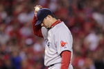 ANAHEIM, CA - OCTOBER 09:  Starting pitcher Josh Beckett #19 of the Boston Red Sox reacts after giving up the go-ahead run on a single hit by Maicer Izturis #13 of the Los Angeles Angels of Anaheim in the seventh inning of Game Two of the ALDS during the MLB playoffs at Angel Stadium on October 9, 2009 in Anaheim, California. (Photo by Kevork Djansezian/Getty Images)