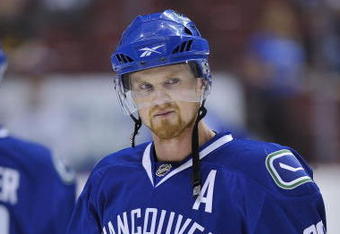 VANCOUVER, CANADA - OCTOBER 5: Henrik Sedin #33 of the Vancouver Canucks looks on during the game against the Colorado Avalanche at General Motors Place on October 5, 2009 in Vancouver, Canada.   (Photo by Nick Didlick/Getty Images)