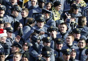 BALTIMORE - DECEMBER 01: Army cadets cheer on  the Army Black Knights as they play the Navy Midshipmen during the 108th Army v Navy football game on December 1, 2007 at M&T Bank Stadium in Baltimore, Maryland.  (Photo by Jim McIsaac/Getty Images)