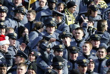 BALTIMORE - DECEMBER 01: Army cadets cheer on  the Army Black Knights as they play the Navy Midshipmen during the 108th Army v Navy football game on December 1, 2007 at M&T Bank Stadium in Baltimore, Maryland.  (Photo by Jim McIsaac/Getty Images)