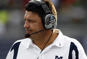 OXFORD, MS - NOVEMBER 17:  Ed Orgeron, head coach of the Mississippi Rebels of the Mississippi Rebels watches the action in a game against the LSU Tigers at Vaught-Hemingway Stadium at Hollingsworth Field November 17, 2007 in Oxford, Mississippi. LSU beat Mississippi 41-24.  (Photo by Joe Murphy/Getty Images)