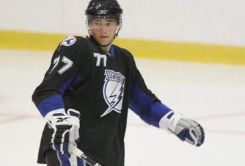 MISSISSAUGA, CANADA - AUGUST 26:  Victor Hedman #77 of the Tampa Bay Lightning skates during the Upper Deck NHL Rookie Debut on August 26, 2009 at the Hershey Centre in Mississauga, Ontario.  (Photo By Dave Sandford/Getty Images)
