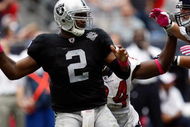 HOUSTON - OCTOBER 04:  Quarterback JaMarcus Russell #2 of the Oakland Raiders at Reliant Stadium on October 4, 2009 in Houston, Texas.  (Photo by Ronald Martinez/Getty Images)