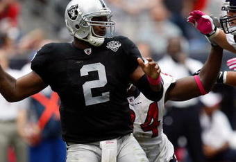 HOUSTON - OCTOBER 04:  Quarterback JaMarcus Russell #2 of the Oakland Raiders at Reliant Stadium on October 4, 2009 in Houston, Texas.  (Photo by Ronald Martinez/Getty Images)