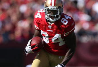 SAN FRANCISCO - OCTOBER 04:  Josh Morgan #84 of the San Francisco 49ers in action against the St. Louis Rams during an NFL game on October 4, 2009 at Candlestick Park in San Francisco, California.  (Photo by Jed Jacobsohn/Getty Images)
