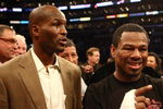 LOS ANGELES - JANUARY 24:  Shane Mosley stands with Bernard Hopkins after his ninth round TKO of Antonio Margarito after his corner threw in the towel during their WBA welterweight title fight on January 24, 2009 at the Staples Center in Los Angeles, California. (Photo by Donald Miralle/Getty Images)