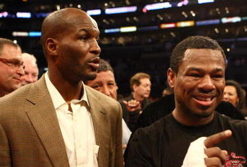 LOS ANGELES - JANUARY 24:  Shane Mosley stands with Bernard Hopkins after his ninth round TKO of Antonio Margarito after his corner threw in the towel during their WBA welterweight title fight on January 24, 2009 at the Staples Center in Los Angeles, California. (Photo by Donald Miralle/Getty Images)