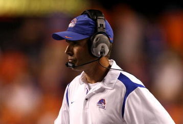 BOISE , ID - SEPTEMBER 13: Head Coach Chris Petersen of the Boise State Broncos walks the sidelines against the Bowling Green Falcons at Bronco Stadium on September 13, 2008 in Boise, Idaho. (Photo by Jonathan Ferrey/Getty Images)