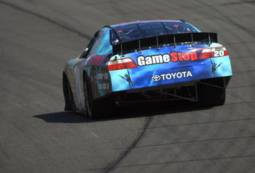 FONTANA, CA - OCTOBER 10:  Joey Logano, driver of the #20 GameStop/Brutal Legend Toyota, races during the NASCAR Nationwide Series Copart 300 at Auto Club Speedway on October 10, 2009 in Fontana, California.  (Photo by Jason Smith/Getty Images for NASCAR)