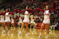 BLOOMINGTON, IN - DECEMBER 29:  Cheerleaders of the Indiana Hoosiers enteratin the crowd during the game against the Chicago State Cougars at Assembly Hall on December 29, 2007 in Bloomington, Indiana. (Photo by Andy Lyons/Getty Images)