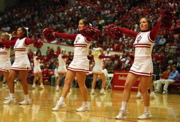 BLOOMINGTON, IN - DECEMBER 29:  Cheerleaders of the Indiana Hoosiers enteratin the crowd during the game against the Chicago State Cougars at Assembly Hall on December 29, 2007 in Bloomington, Indiana. (Photo by Andy Lyons/Getty Images)