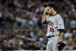 NEW YORK - OCTOBER 09:  Nick Blackburn #53 of the Minnesota Twins wipes his face while playing against the New York Yankees in Game Two of the ALDS during the 2009 MLB Playoffs at Yankee Stadium on October 9, 2009 in the Bronx borough of New York City.  (Photo by Nick Laham/Getty Images)