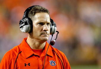 AUBURN, AL - SEPTEMBER 19:  Head coach Gene Chizik of the Auburn Tigers looks on during the game against the West Virginia Mountaineers at Jordan-Hare Stadium on September 19, 2009 in Auburn, Alabama.  (Photo by Kevin C. Cox/Getty Images)