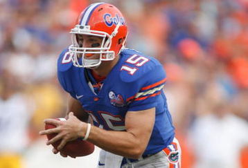 GAINESVILLE, FL - OCTOBER 7:  Quarterback Tim Tebow #15 of the Florida Gators runs with the ball during the game against the LSU Tigers at Ben Hill Griffin Stadium on October 7, 2006 in Gainesville, Florida. Florida won 23-10.  (Photo by Marc Serota/Getty Images)