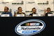 SPARTA, KY - JUNE 12:  (L-R) Jason Keller, driver of the #27 Cottonelle/Meijer Ford, Stephen Leicht, driver of the #29 Holiday Inn Chevrolet, Jason Leffler, driver of the #38 Great Clips Toyota and Justin Allgaier, driver of the #12 Verizon Wireless Dodge talk about the Nationwide 'Dash 4 Cash' program before practicing for the Meijer 300 Nationwide Series race at the Kentucky Speedway on June 12, 2009 in Sparta, Kentucky.  (Photo by John Sommers II/Getty Images)