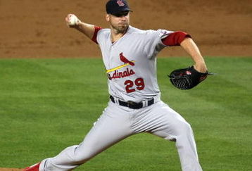 LOS ANGELES, CA - OCTOBER 07:  Pitcher Chris Carpenter #29 of the St. Louis Cardinals pitches against the Los Angeles Dodgers in Game One of the NLDS during the 2009 MLB Playoffs at Dodger Stadium on October 7, 2009 in Los Angeles, California.  (Photo by Stephen Dunn/Getty Images)