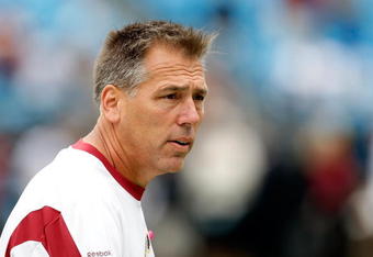 CHARLOTTE, NC - OCTOBER 11:  Head coach Jim Zorn of Washington Redskins watches on before the start of their game against the Carolina Panthers at Bank of America Stadium on October 11, 2009 in Charlotte, North Carolina.  (Photo by Streeter Lecka/Getty Images)