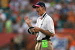 MIAMI - OCTOBER 04:  Head coach Dick Jauron of the Buffalo Bills asks an official for an explanation on play against the Miami Dolphins at Land Shark Stadium on October 4, 2009 in Miami, Florida. The Dolphins defeated the Bills 38-10.  (Photo by Doug Benc/Getty Images)