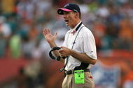 MIAMI - OCTOBER 04:  Head coach Dick Jauron of the Buffalo Bills asks an official for an explanation on play against the Miami Dolphins at Land Shark Stadium on October 4, 2009 in Miami, Florida. The Dolphins defeated the Bills 38-10.  (Photo by Doug Benc/Getty Images)