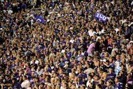 FORT WORTH, TX - OCTOBER 16:  Fans cheer for the TCU Horned Frogs during play against the BYU Cougars at Amon G. Carter Stadium on October 16, 2008 in Fort Worth, Texas.  (Photo by Ronald Martinez/Getty Images)