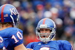 LAWRENCE, KS - OCTOBER 10:  Quarterback Todd Reesing #5 of the Kansas Jayhawks velebrates with Kerry Meier #10 after rushing for a touchdown during the game against the Iowa State Cyclones on October 10, 2009 at Memorial Stadium in Lawrence, Kansas.  (Photo by Jamie Squire/Getty Images)