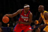 LOS ANGELES, CA - APRIL 12:   Elton Brand #42 of the Los Angeles Clippers drives against Lamar Odom #7 the Los Angeles Lakers at Staples Center on April 12, 2007 in Los Angeles, California.  NOTE TO USER: User expressly acknowledges and agrees that, by downloading and or using this Photograph, user is consenting to the terms and conditions of the Getty Images License Agreement.  (Photo by Lisa Blumenfeld/Getty Images)