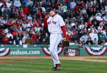 BOSTON - OCTOBER 11: Pitcher Jonathan Papelbon #58 of the Boston Red Sox reacts after being taken out of the game after blowing a save in the ninth inning against the Los Angeles Angels of Anaheim in Game Three of the ALDS during the 2009 MLB Playoffs at Fenway Park on October 11, 2009 in Boston, Massachusetts. The Angels defeated the Red Sox 7-6. (Photo by Jim Rogash/Getty Images)